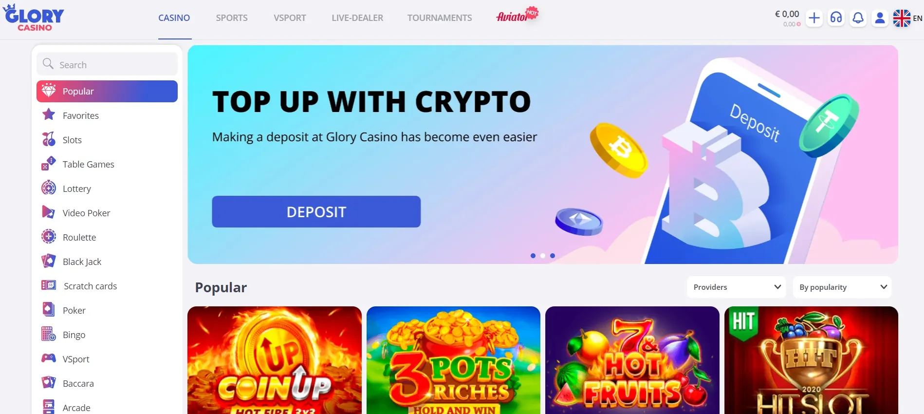 Table Games at Glory Casino